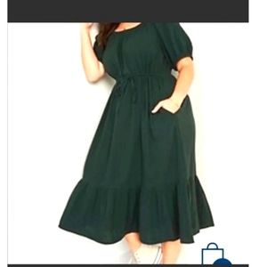 Od Navy Scoop Neck Midi Peasant Dress. SMALL